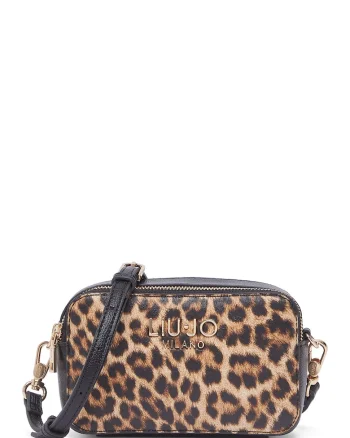 Geanta crossbody cu model animal print si doua compartimente, Maro/Animal