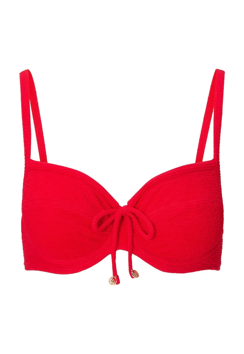 Sutien de baie texturat cu funda decorativa pe partea din fata, Rosu