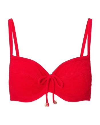Sutien de baie texturat cu funda decorativa pe partea din fata, Rosu