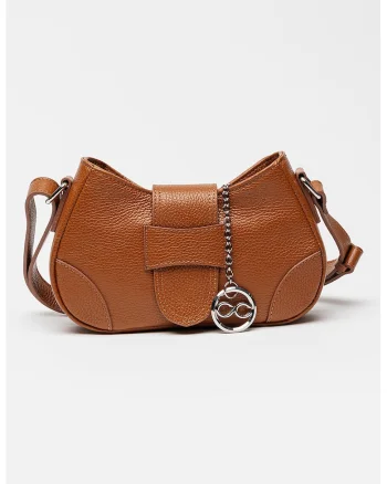 Geanta crossbody din piele cu inchidere cu clapa, Maro scortisoara