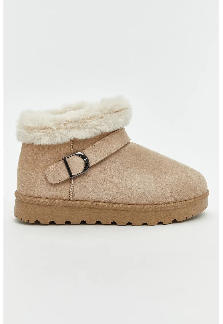 Ghete slip-on de piele intoarsa ecologica, Maro nisip