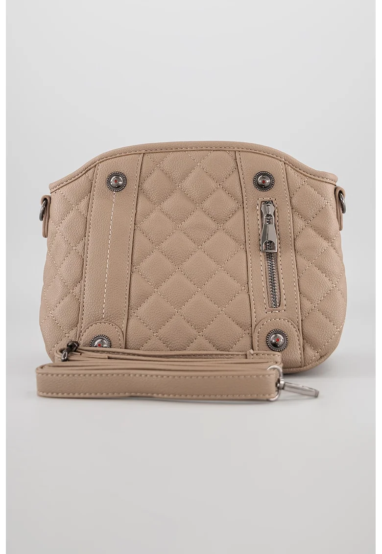 Geanta crossbody de piele ecologica cu bareta detasabila, Maro taupe