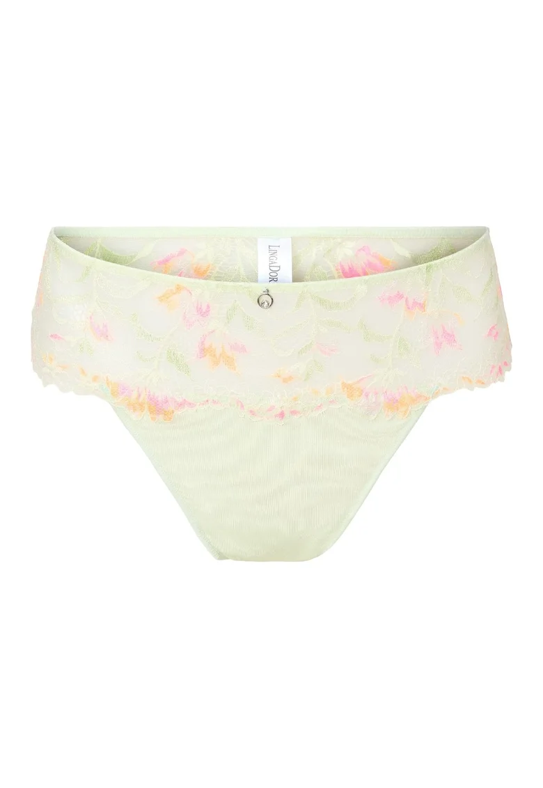 Chiloti tanga din dantela cu model floral, Verde