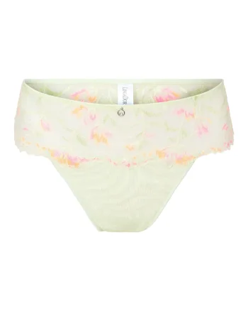 Chiloti tanga din dantela cu model floral, Verde