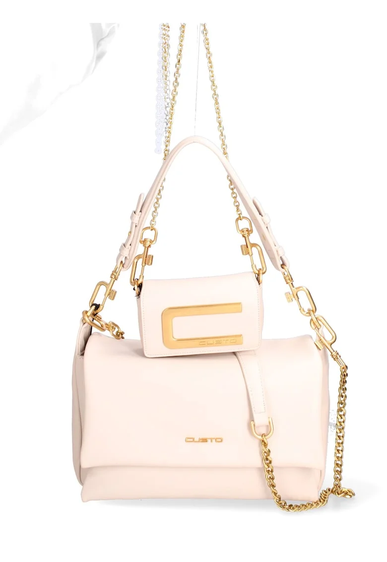 Set de geanta de piele ecologica cu bareta de uamr si geanta crossbody Floriana Prime, Crem