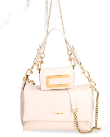 Set de geanta de piele ecologica cu bareta de uamr si geanta crossbody Floriana Prime, Crem