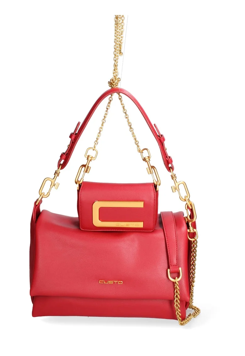 Set de geanta de piele ecologica cu bareta de uamr si geanta crossbody Floriana Prime, Rosu