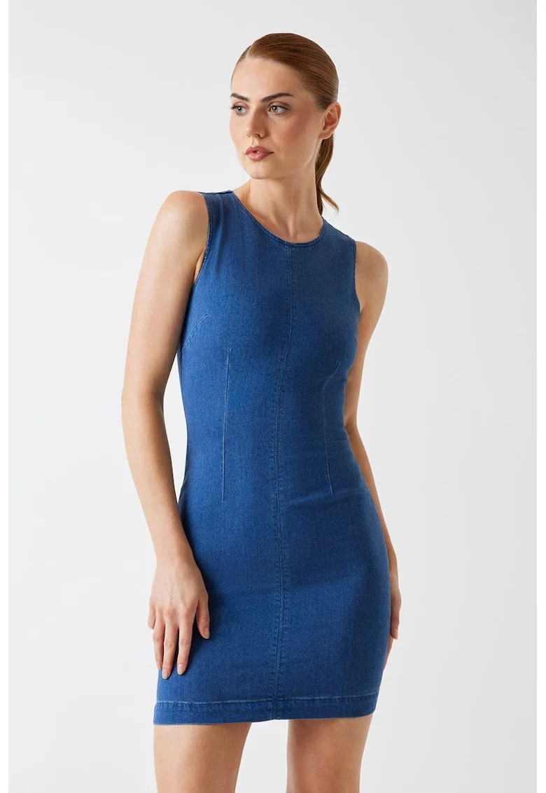 Rochie mini din denim cu croiala bodycon, Albastru inchis