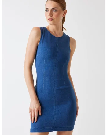 Rochie mini din denim cu croiala bodycon, Albastru inchis
