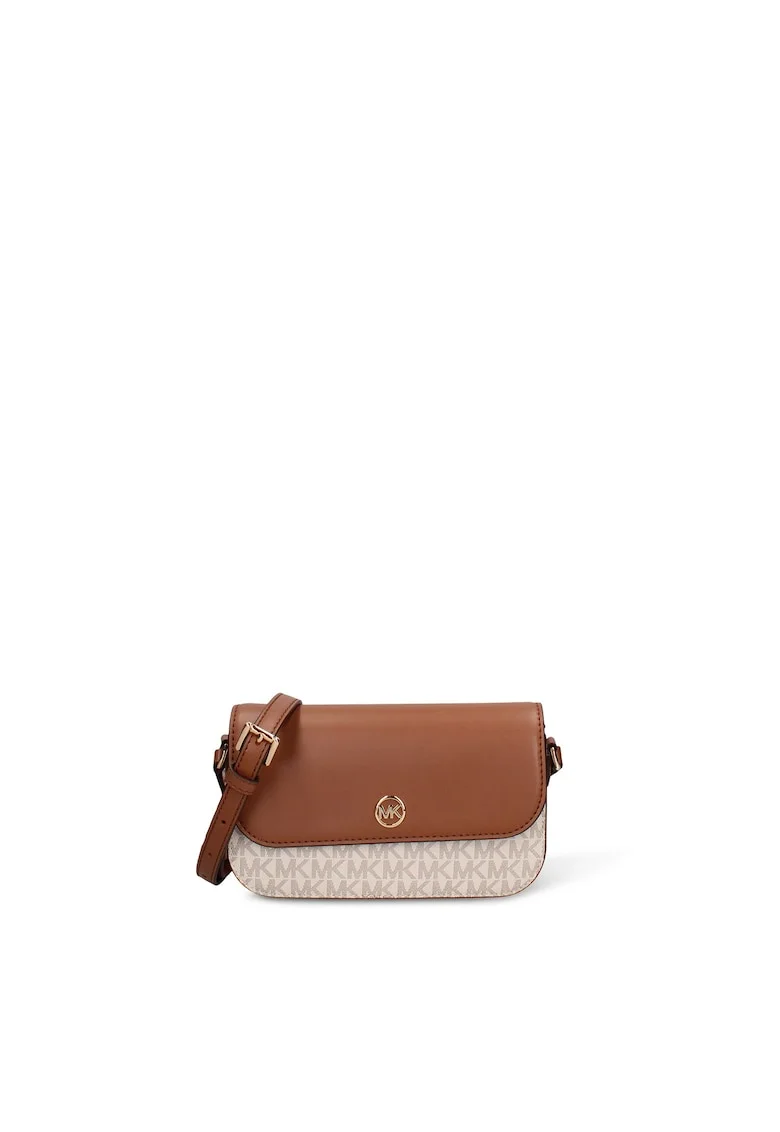 Geanta crossbody de piele ecologica cu monograma Astrea, Alb/Maro