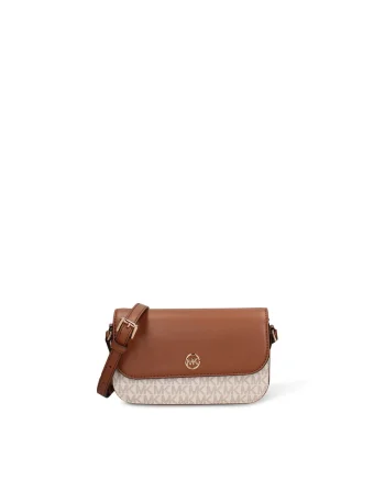 Geanta crossbody de piele ecologica cu monograma Astrea, Alb/Maro