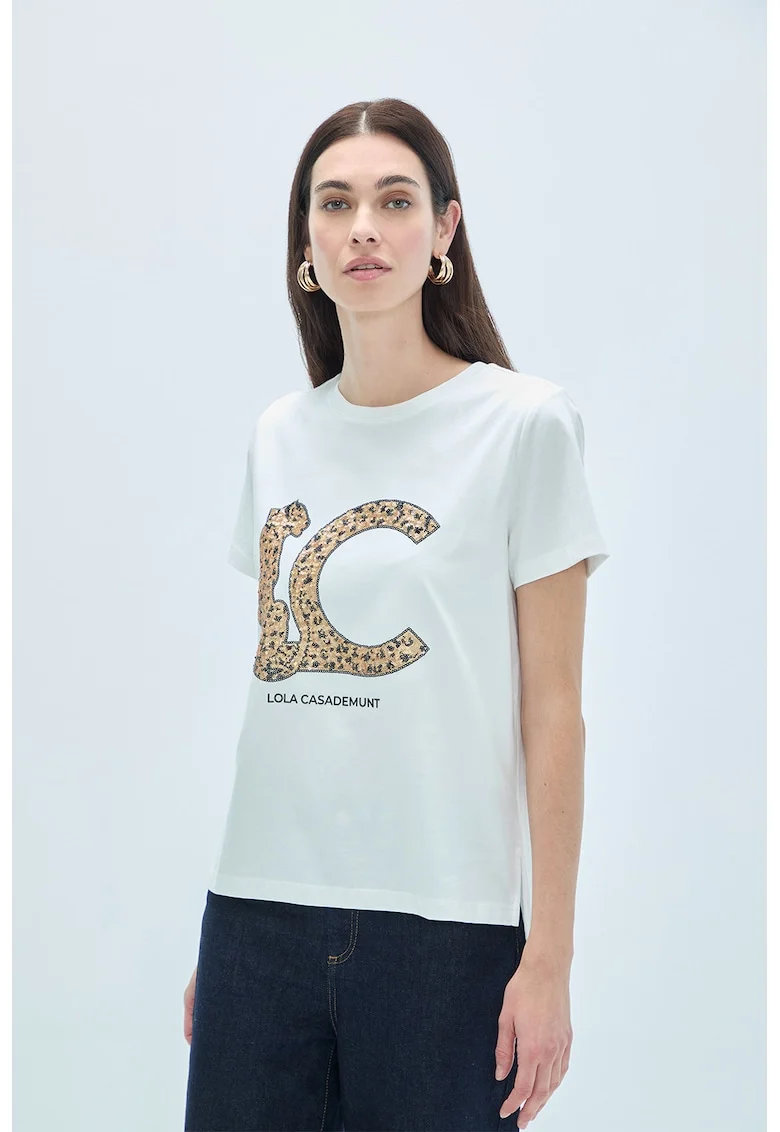 Tricou regular fit din amestec de bumbac cu imprimeu logo, Alb/Negru/Portocaliu pal