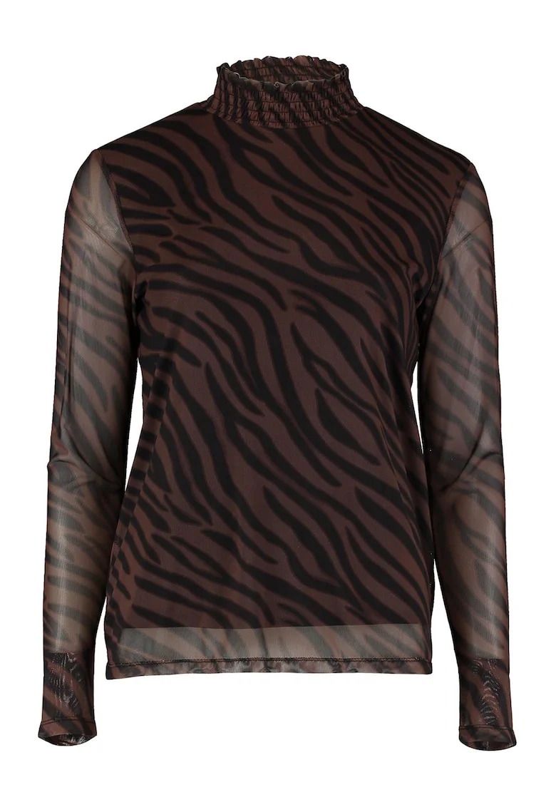Bluza cu model si maneci semitransparente, Maro inchis/Negru