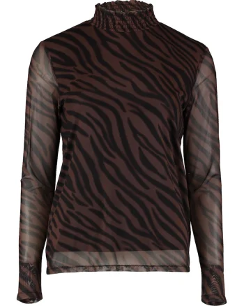 Bluza cu model si maneci semitransparente, Maro inchis/Negru