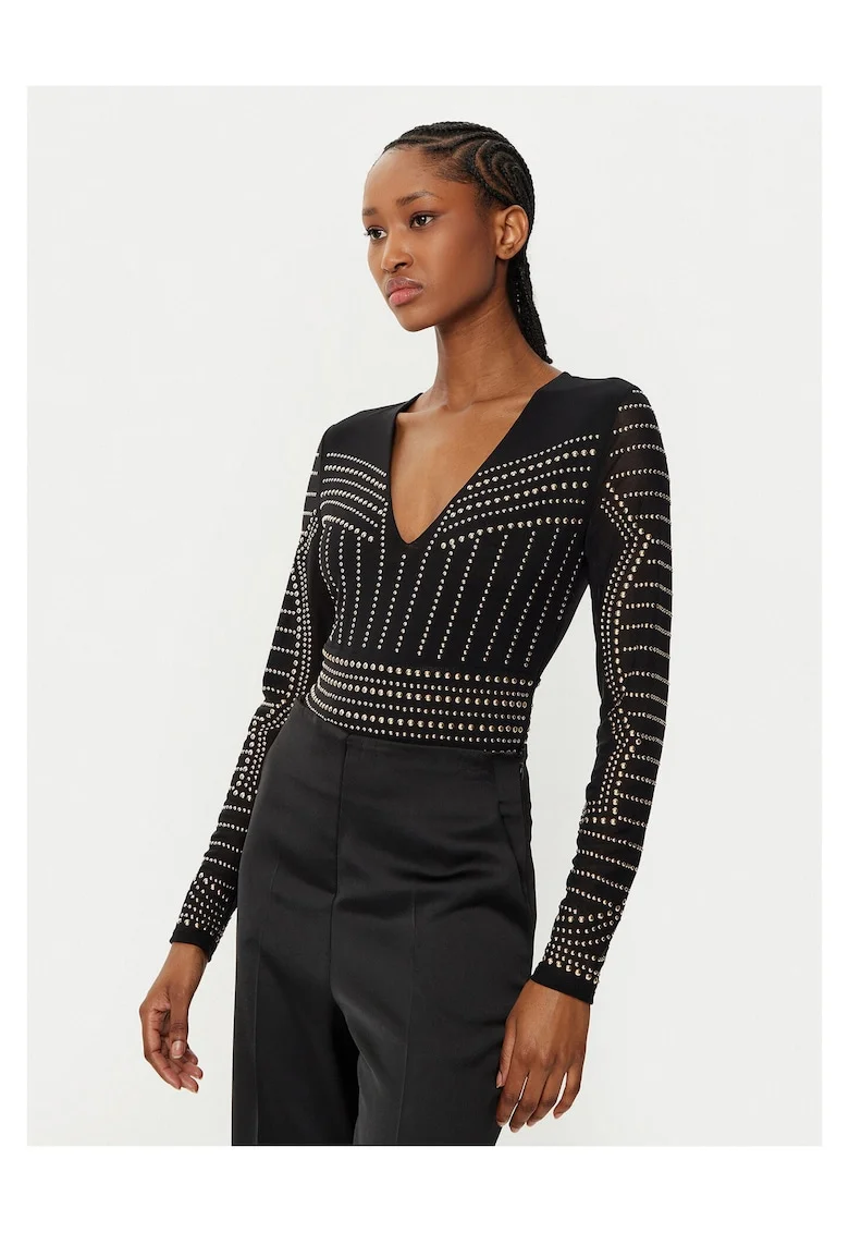 Body de dama  negru, maneci lungi