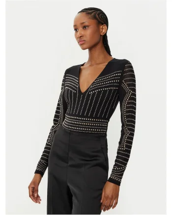 Body de dama  negru, maneci lungi
