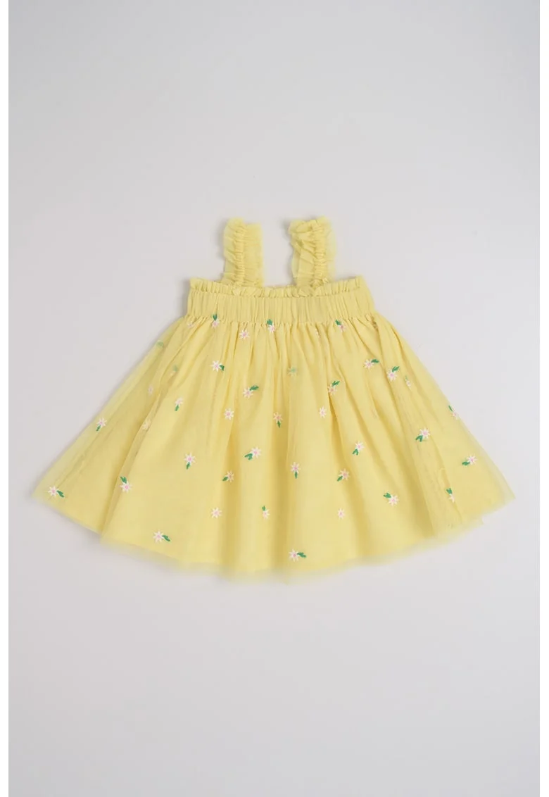 Rochie din tul cu broderie cu margarete, Galben