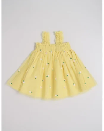 Rochie din tul cu broderie cu margarete, Galben