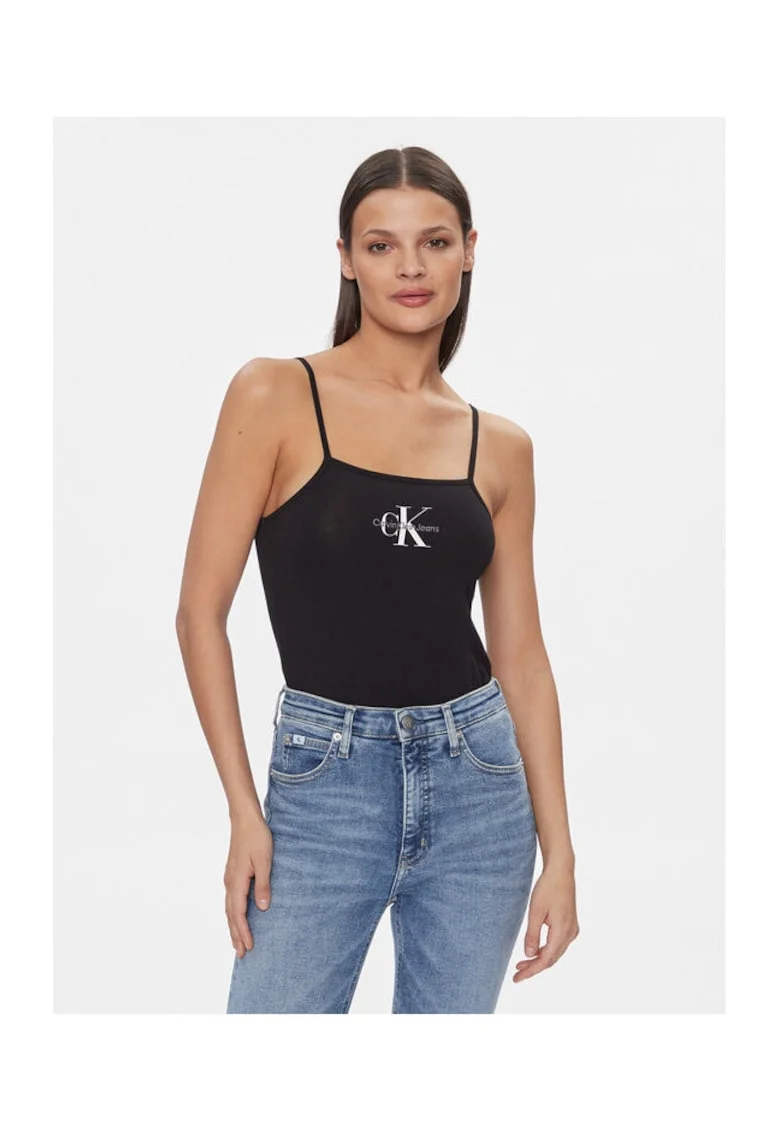 Body dama  negru, din material elastic, logo CK