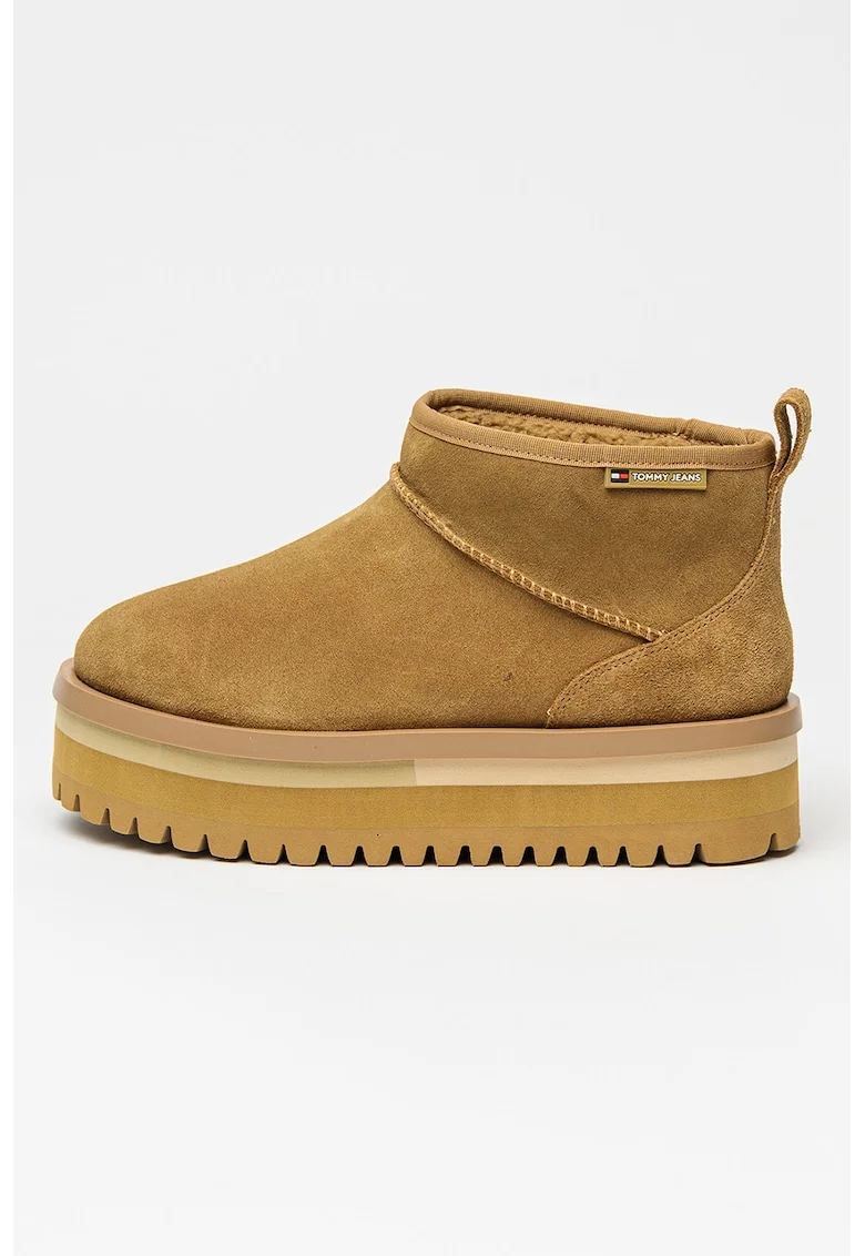 Ghete slip-on flatform din piele intoarsa, Maro camel