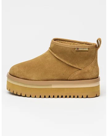 Ghete slip-on flatform din piele intoarsa, Maro camel