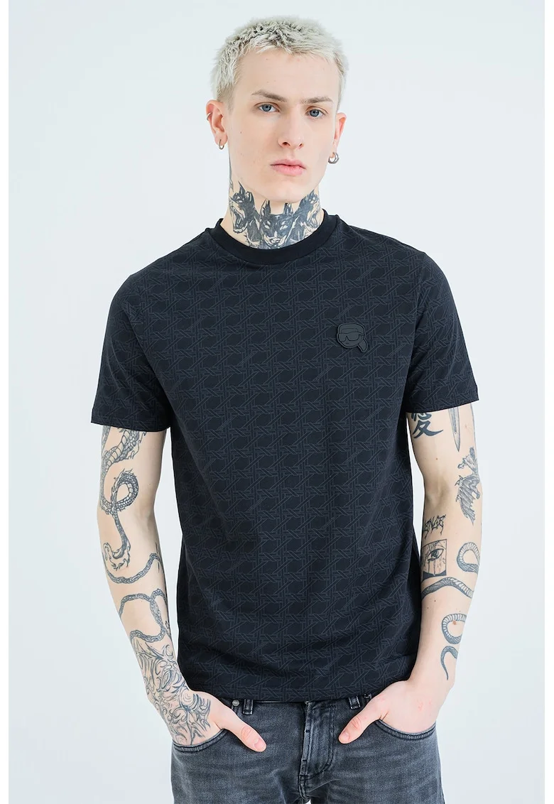 Tricou regular fit cu model monograma, Albastru ultramarin