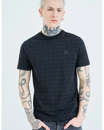 Tricou regular fit cu model monograma, Albastru ultramarin