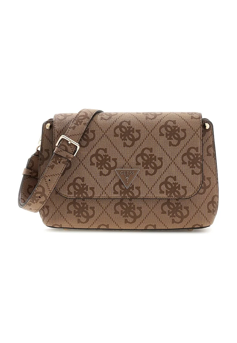 Geanta crossbody cu clapa si model monograma Meridian, Bej
