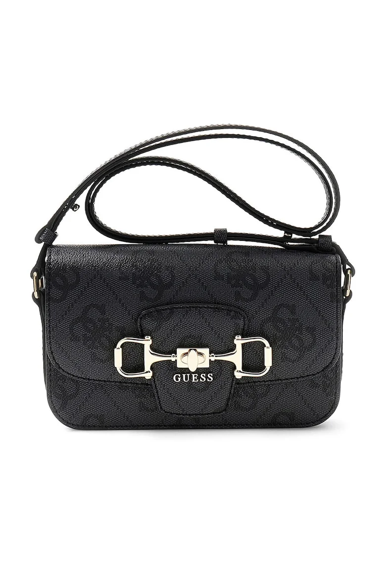 Geanta crossbody din piele ecologica cu model monograma Janie, Negru