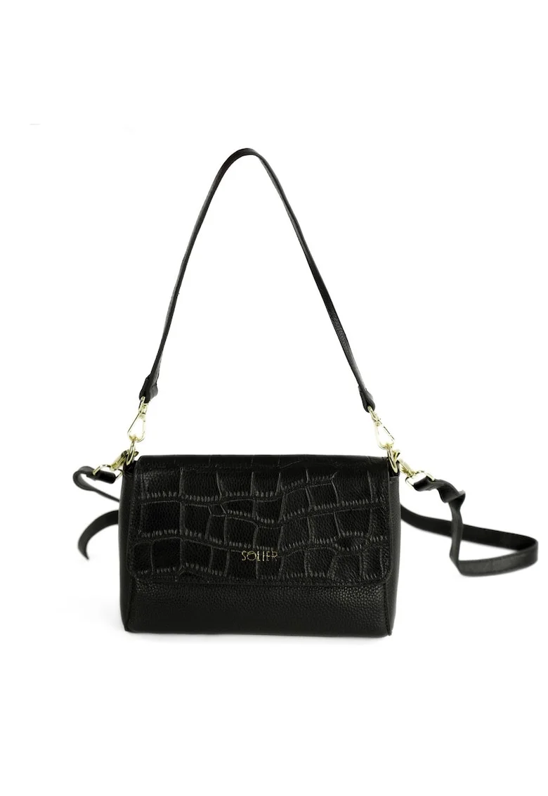 Geanta crossbody din piele cu curea dubla  FL61 LIVIENNE, neagra