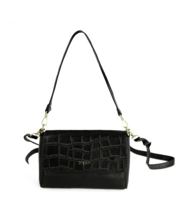 Geanta crossbody din piele cu curea dubla  FL61 LIVIENNE, neagra