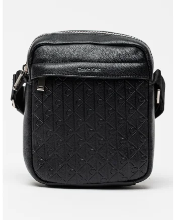 Geanta crossbody din piele ecologica cu emblema in relief Reporter, Negru