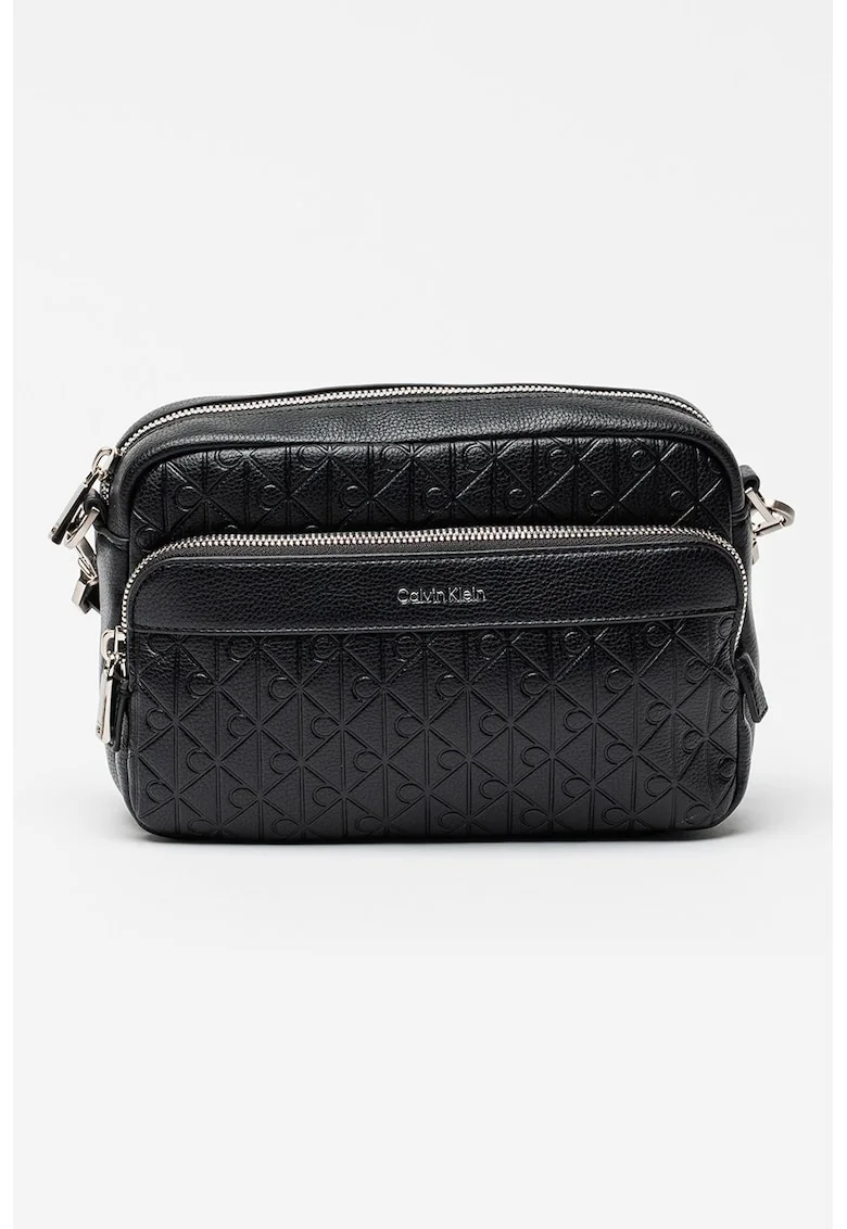 Geanta crossbody in relief Emblem, Negru