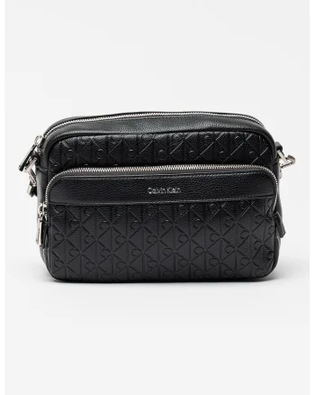 Geanta crossbody in relief Emblem, Negru