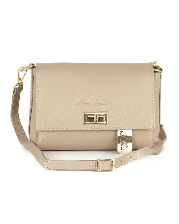 Geanta crossbody din piele cu accesoriu logo, Bej deschis