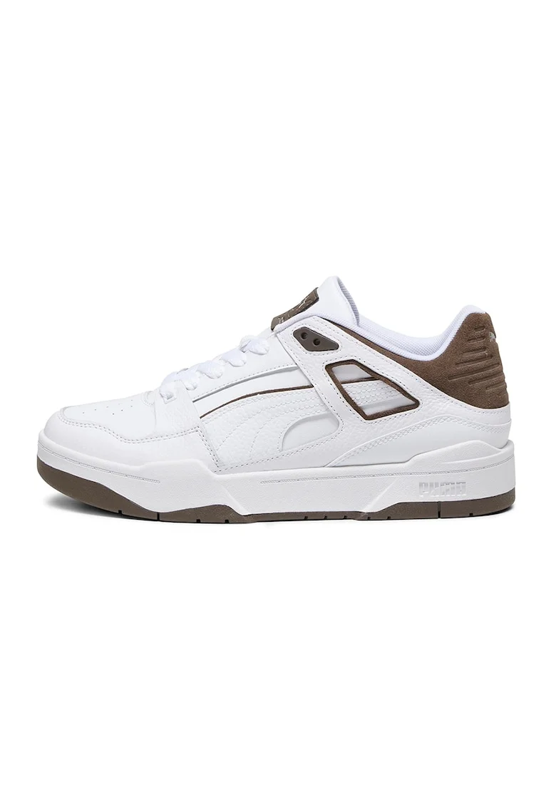 Pantofi sport low-top de piele si piele intoarsa Slipstream, Alb, Maro fango, 6