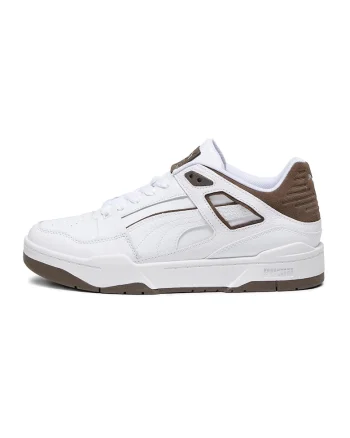 Pantofi sport low-top de piele si piele intoarsa Slipstream, Alb, Maro fango, 6
