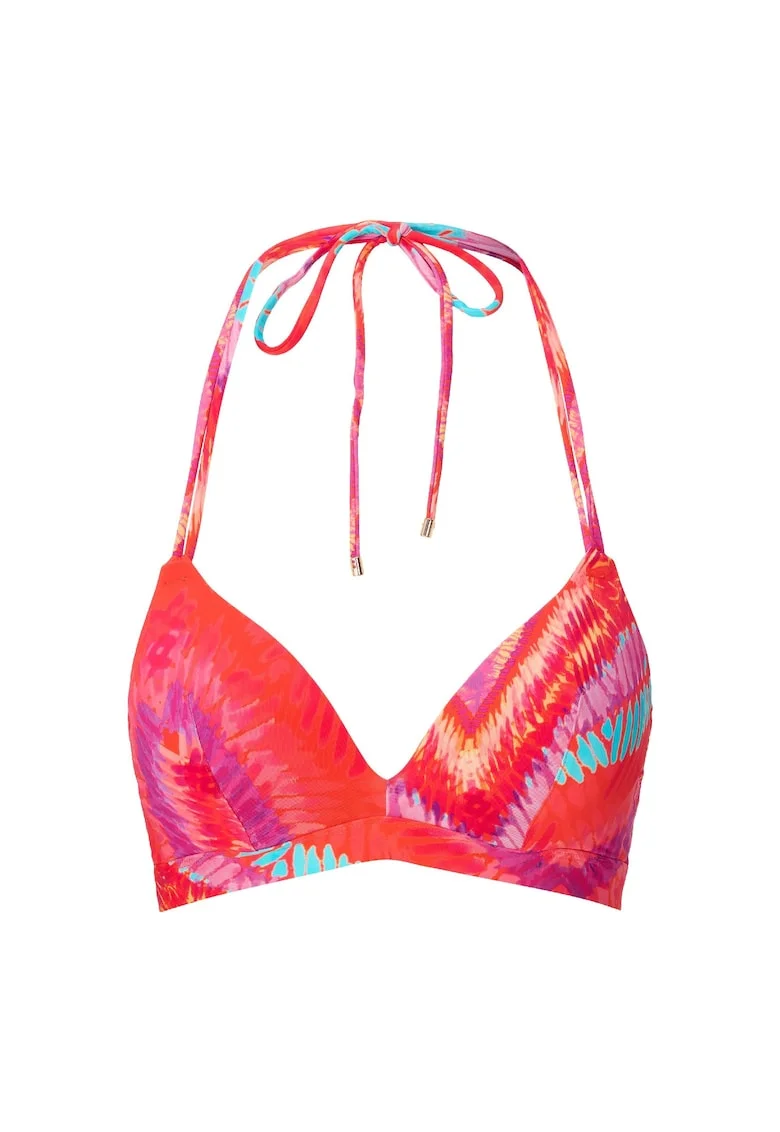 Sutien de baie cu cupe triunghiulare si model, Coral