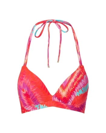 Sutien de baie cu cupe triunghiulare si model, Coral