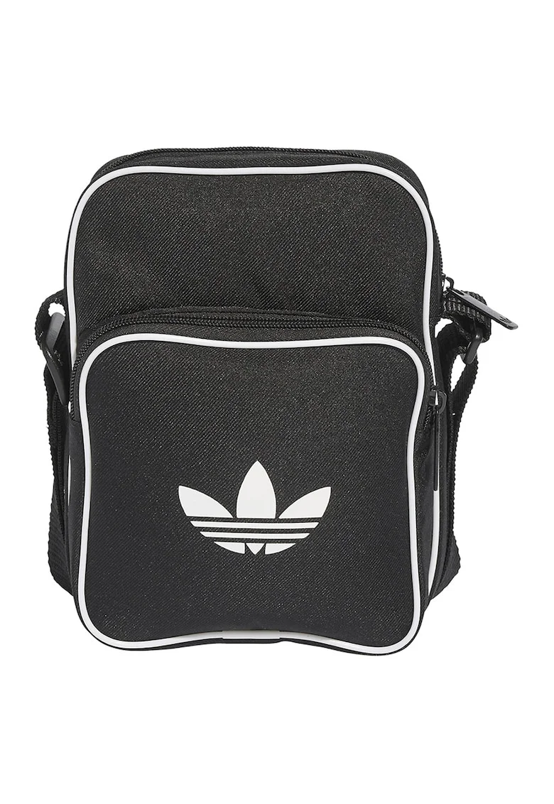 Geanta crossbody cu imprimeu logo, Alb/Negru