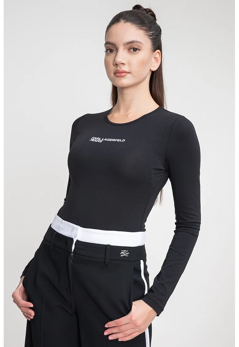 Body din amestec de bumbac organic cu imprimeu logo, Negru