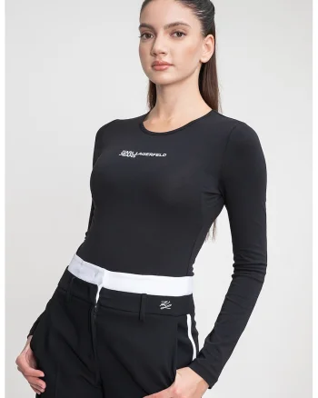 Body din amestec de bumbac organic cu imprimeu logo, Negru