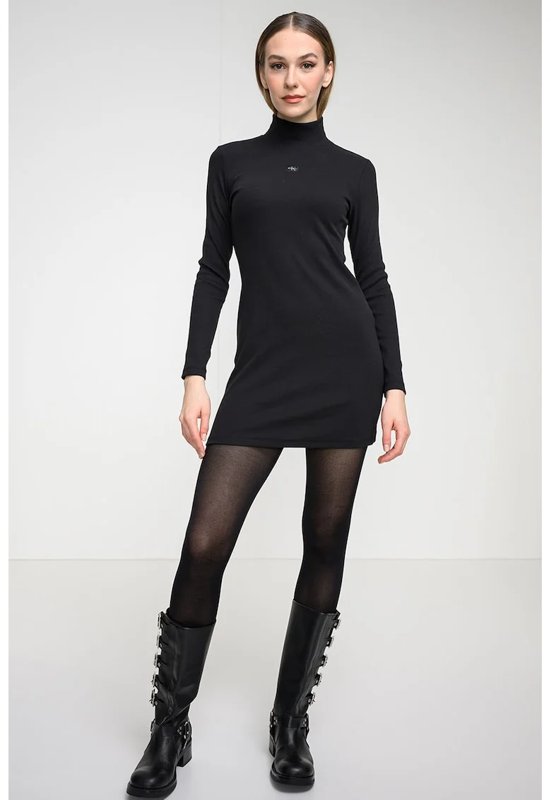 Rochie bodycon striata cu maneci lungi, Negru