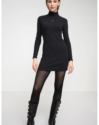 Rochie bodycon striata cu maneci lungi, Negru