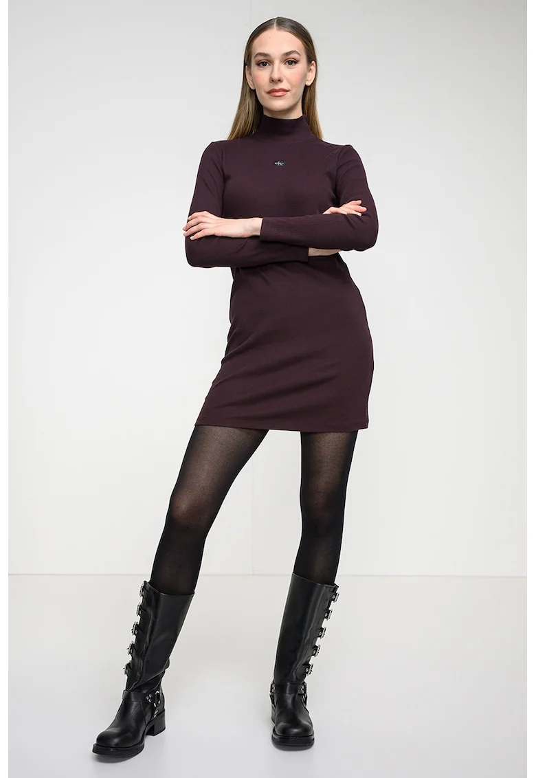 Rochie bodycon striata cu maneci lungi, Maro