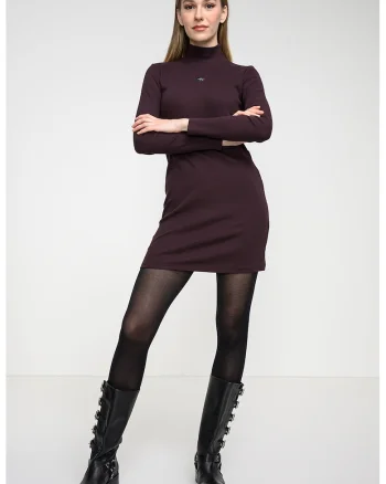Rochie bodycon striata cu maneci lungi, Maro