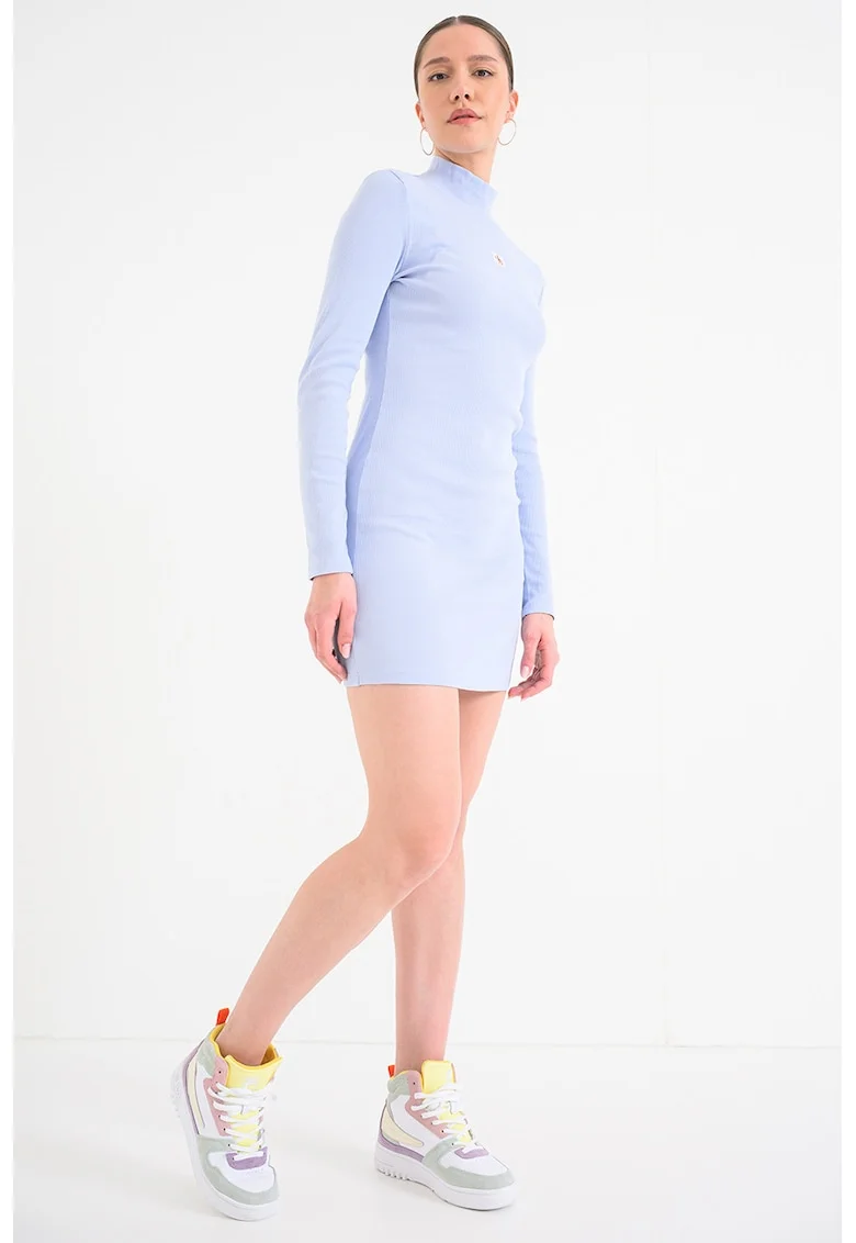 Rochie bodycon striata cu maneci lungi, Albastru glaciar