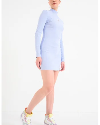 Rochie bodycon striata cu maneci lungi, Albastru glaciar