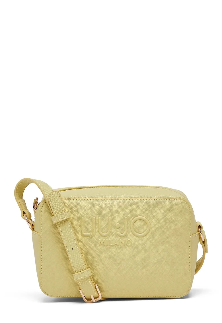 Geanta crossbody de piele ecologica cu logo in relief, Galben