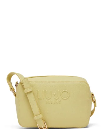 Geanta crossbody de piele ecologica cu logo in relief, Galben